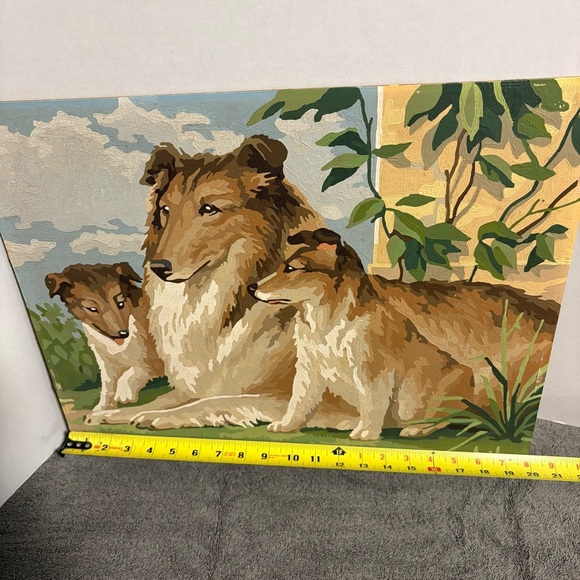 Vintage Large Paint by Number PBN 16X20 Unframed Collie Mom & Puppies Dog Lassie - Picture 4 of 5